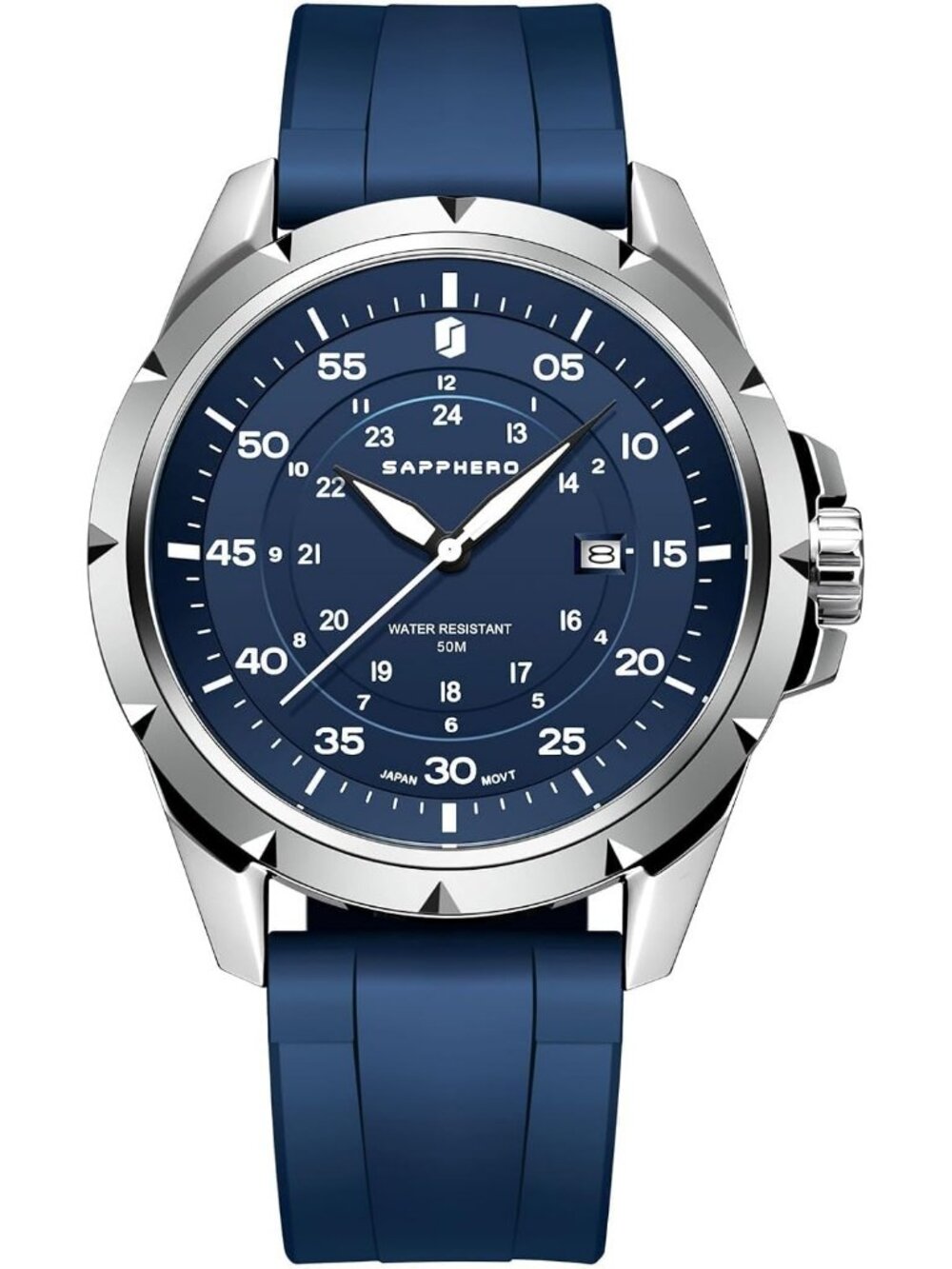 Men's Silver Blue Waterproof Quartz Analog Sport Silicone Strap Wrist Watch